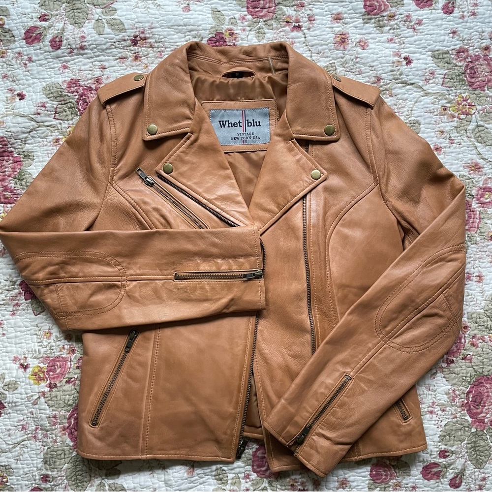 NWOT Whet Blu Tan Motorcycle Leather Jacket